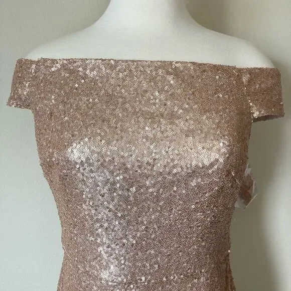Dessy Collection NWT Bridesmaid Elle Sequin Trumpet Rose Gold Dress Size 0 - Picture 5 of 8